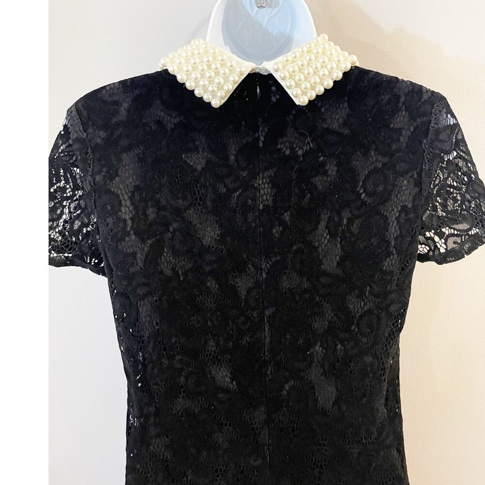 Betsey Johnson Faux Pearl Collared Black Velvet Lace Dress Size 2 - Picture 5 of 13